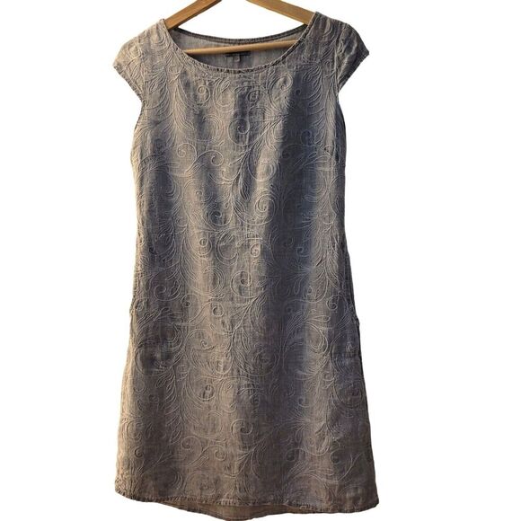 Lina Tomei Women's 100% Linen Dress Size XS Embroidered Sleeveless Knee Length - Picture 1 of 11